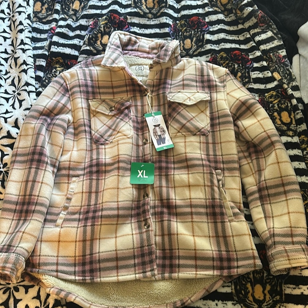 Plaid flannel fleece jacket